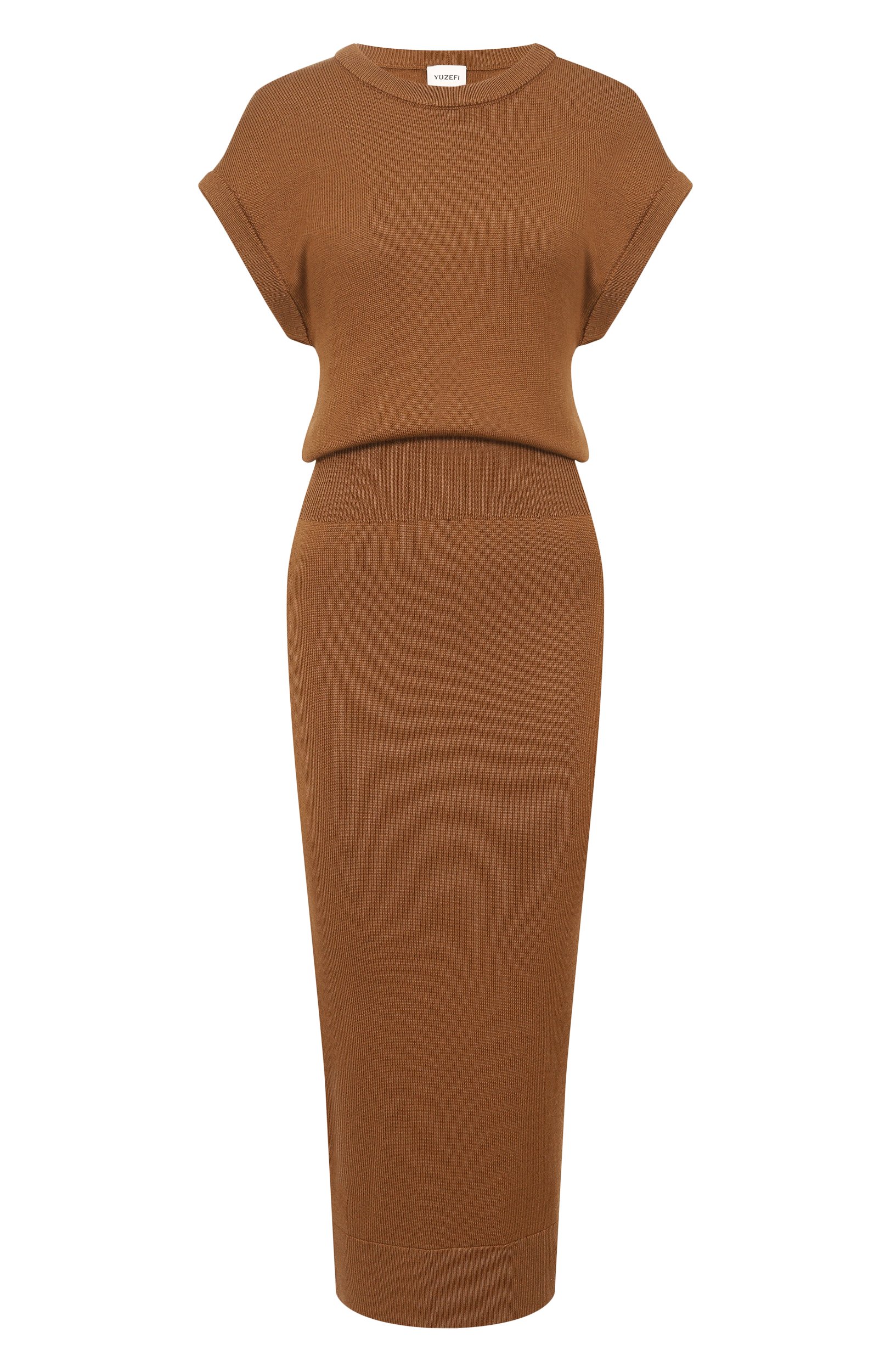 Шерстяное платье YUZEFI коричневого цвета по цене 49950 руб., арт. ZIBA-DRAPE BACK DRESS_001, фото 1 Шерстяное платье YUZEFI, арт. ZIBA-DRAPE BACK DRESS_001, фото 1
