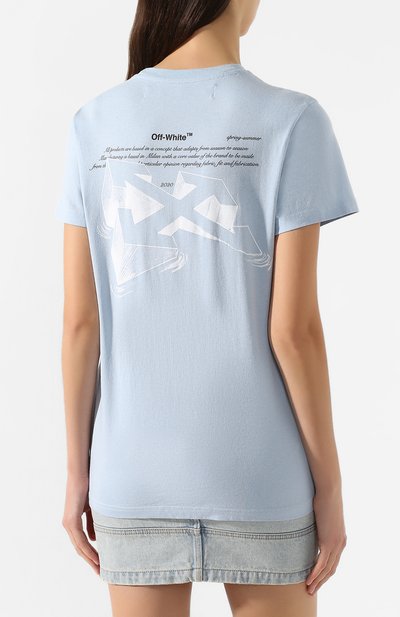 Хлопковая футболка OFF-WHITE голубого цвета по цене 19950 руб., арт. 0WAA049R20B070433301, фото 4 Хлопковая футболка OFF-WHITE, арт. 0WAA049R20B070433301, фото 4
