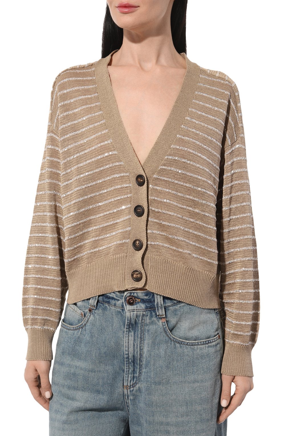 Хлопковый кардиган BRUNELLO CUCINELLI бежевого цвета по цене 154000 руб., арт. M7876B1330, фото 3 Хлопковый кардиган BRUNELLO CUCINELLI, арт. M7876B1330, фото 3