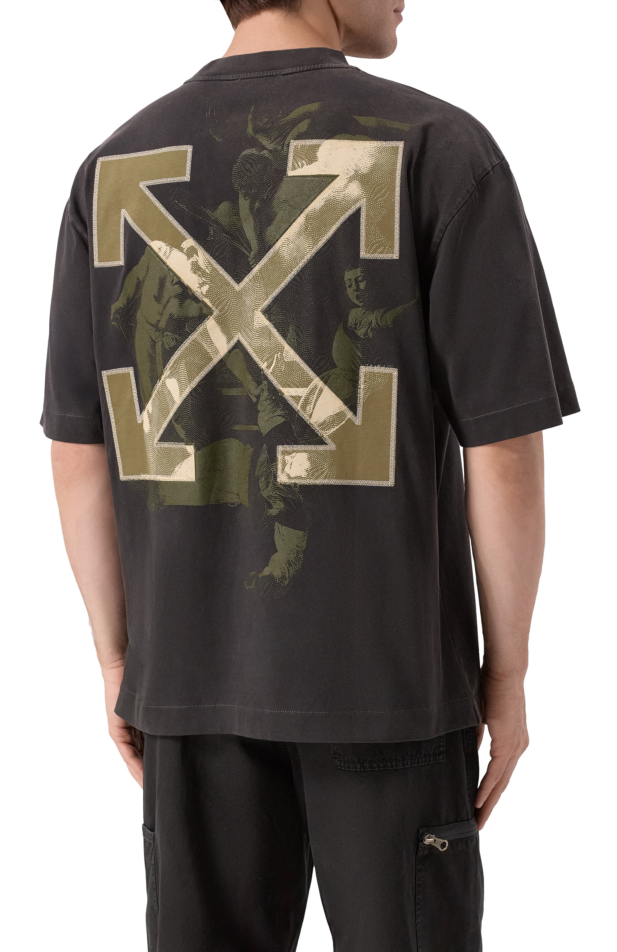 Хлопковая футболка OFF-WHITE темно-серого цвета по цене 59700 руб., арт. 0MAA120S25JER00I, фото 4 Хлопковая футболка OFF-WHITE, арт. 0MAA120S25JER00I, фото 4