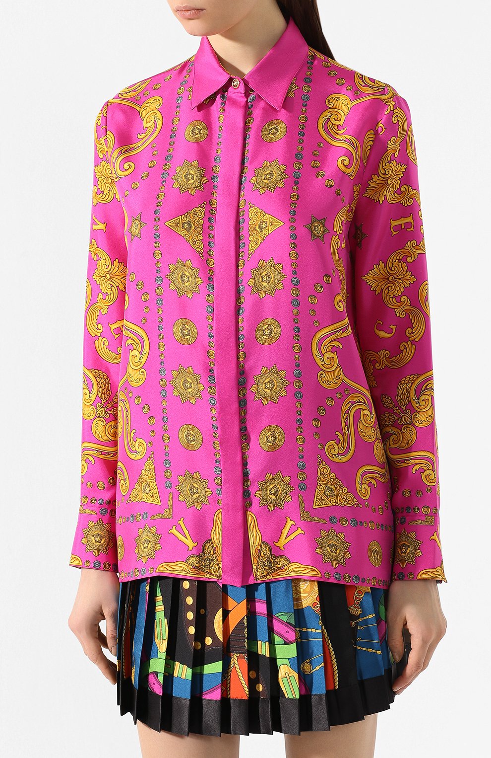 Шелковая рубашка VERSACE фуксия цвета по цене 108000 руб., арт. A82662/A232646, фото 3 Шелковая рубашка VERSACE, арт. A82662/A232646, фото 3