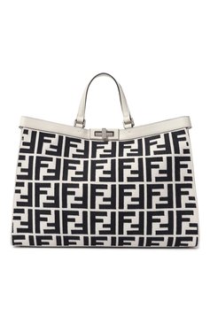 Женская сумка peekaboo FENDI черно-белого цвета, арт. 8BH374 AJQY | Фото 1 (Материал: Текстиль; Размер: large; Сумки-технические: Сумки-шопперы; Автоматизация состава: Проставлено; Автоматизация ТО: Проставлено)
