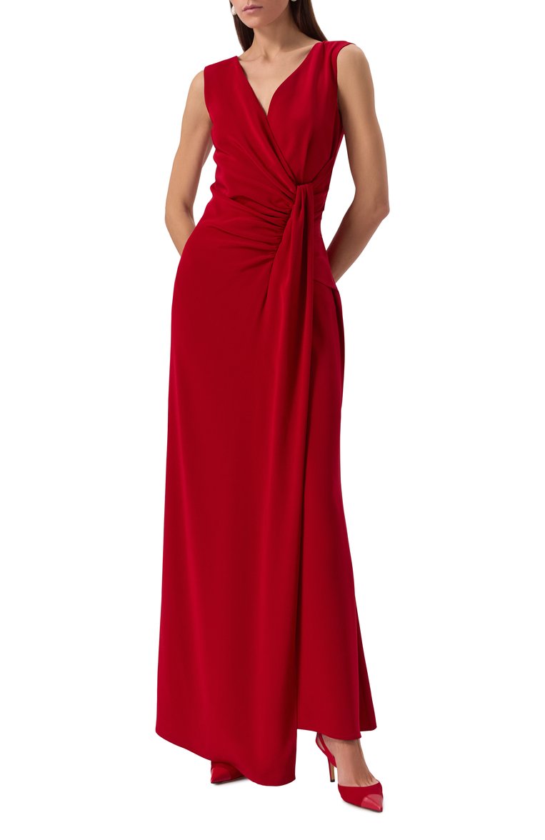 Женское платье KITON красного цвета, арт. D56327K04S7515 | Фото 2 (Длина Ж (юбки, платья, шорты): Макси; Драгоценные камни: Проставлено; Материал сплава: Проставлено; Женское Кросс-КТ: Платье-одежда; Случай: Вечерний; Стили: Гламурный; Рукава: Без рукавов; Материал внешний: Синтетический материал)