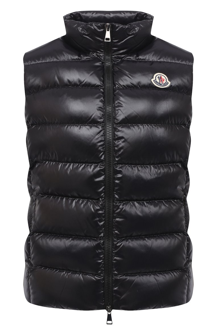 Женский пуховый жилет MONCLER черного цвета, арт. F2-093-1A525-00-68950 | Фото 1 (Материал подклада: Синтетический материал; Материал внешний: Синтетический материал; Длина (верхняя одежда): Короткие; Материал утеплителя: Пух и перо; Женское Кросс-КТ: Верхняя одежда; Стили: Минимализм, Классический; Кросс-КТ: Пуховик; Материал сплава: Проставлено; Драгоценные камни: Проставлено)