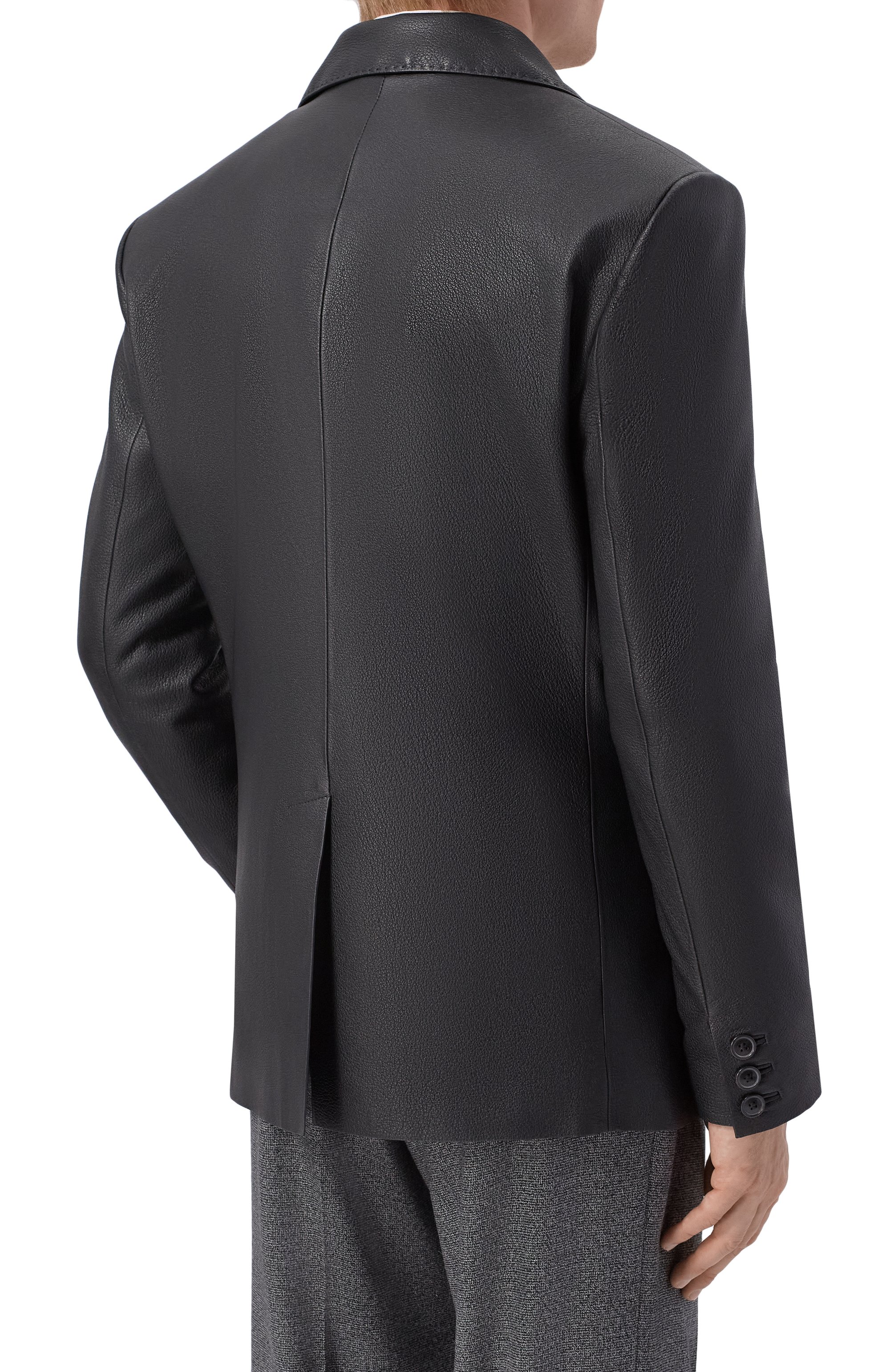 Кожаный пиджак MVST черного цвета по цене 489500 руб., арт. M25.1PM.J004/CERV0 SILKY, фото 4 Кожаный пиджак MVST, арт. M25.1PM.J004/CERV0 SILKY, фото 4