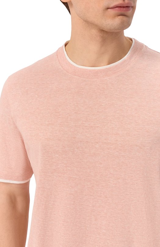 Футболка изо льна и хлопка Brunello Cucinelli MW8357427 Розовый  MW8357427 Фото 5