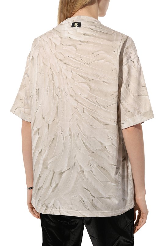 Хлопковая футболка Roberto Cavalli Бежевый, фото 4