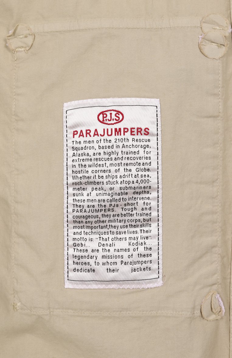 Мужская хлопковая куртка-рубашка PARAJUMPERS светло-бежевого цвета, арт. PMSICL08 | Фото 7 (Длина (для топов): Стандартные; Материал внешний: Хлопок; Рукава: Длинные; Мужское Кросс-КТ: Куртка-рубашка; Сл�учай: Повседневный; Манжеты: На кнопках; Принт: Однотонные; Воротник: Кент; Стили: Кэжуэл)
