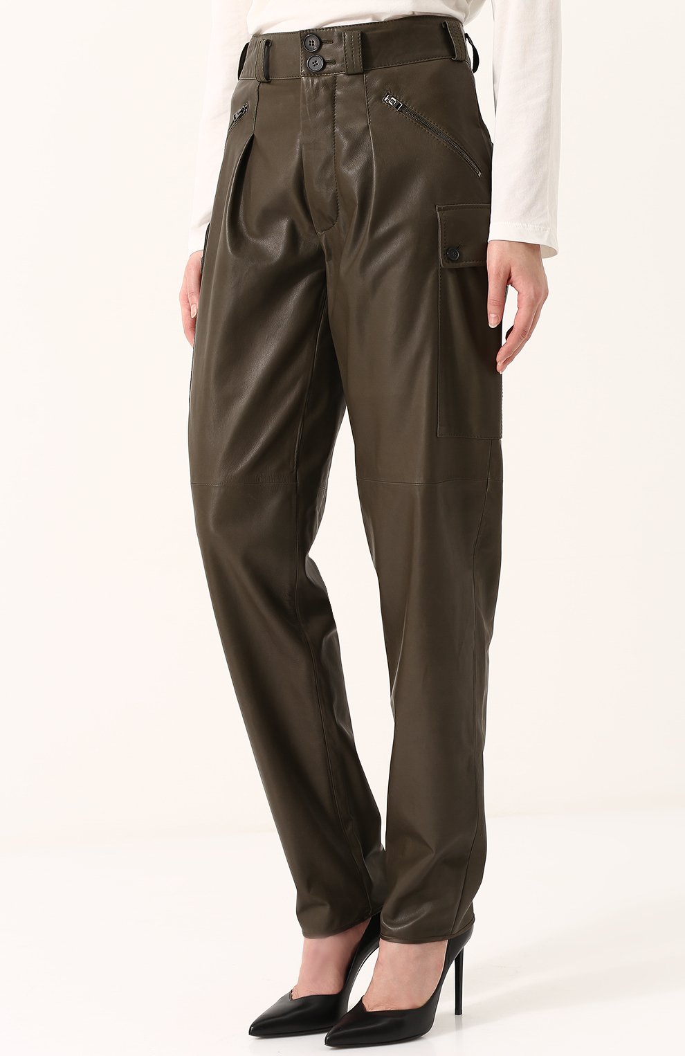 Однотонные кожаные брюки с защипами TOM FORD, арт. PAL640-LEX177, фото 3