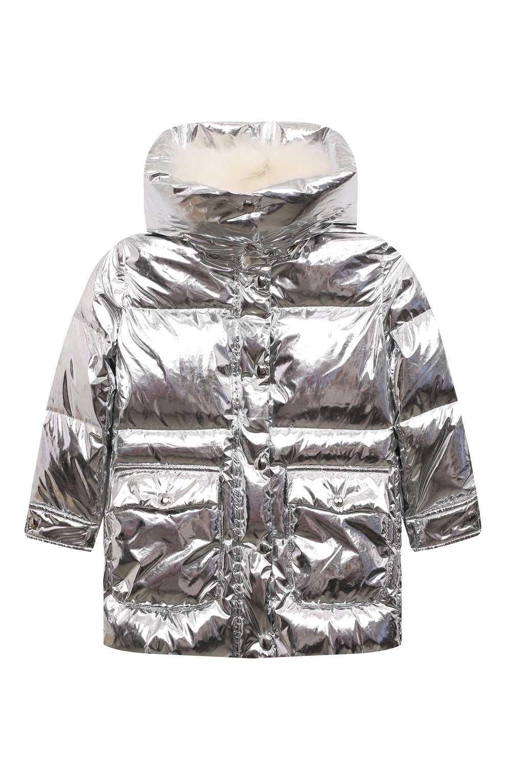 Пуховая куртка YVES SALOMON ENFANT серебряного цвета по цене 61550 руб., арт. 22WEM002XXM07W, фото 1 Пуховая куртка YVES SALOMON ENFANT, арт. 22WEM002XXM07W, фото 1