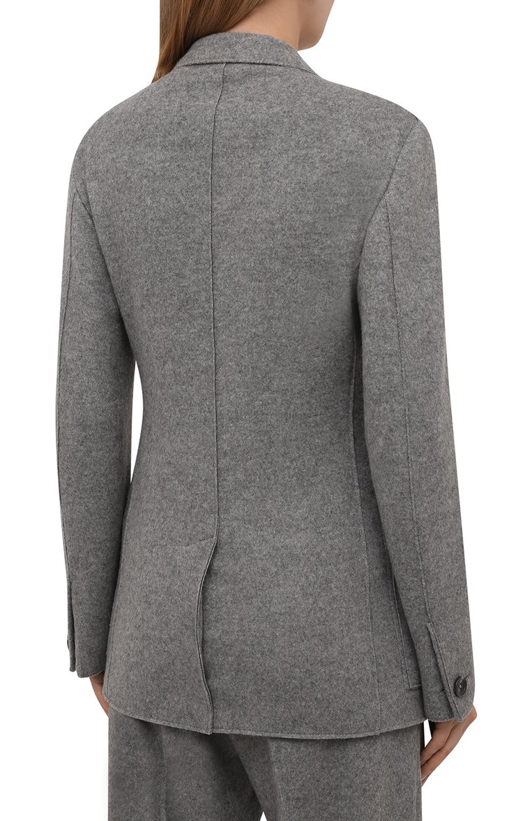 Женский жакет из кашемира и шерсти ZEGNA серого цвета, арт. 287146/1D2CN0 | Фото 4 (Рукава: Длинные; Материал подклада: Купро; Материал внешний: Кашемир, Шерсть; Длина (для топов): Удлиненные; Случай: Повседневный; 1-2-бортные: Однобортные; Женское Кросс-КТ: Жакет-одежда; Материал сплава: Проставлено; Драгоценные камни: Проставлено)
