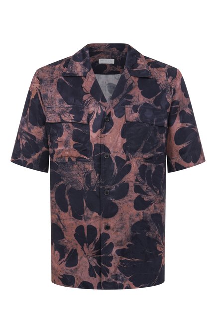Мужская рубашка из вискозы DRIES VAN NOTEN темн�о-синего цвета, арт. 251-020736-1027 | Фото 1 (Рукава: Короткие; Длина (для топов): Стандартные; Материал внешний: Вискоза; Драгоценные камни: Проставлено; Материал сплава: Проставлено)