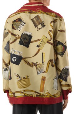 Мужская шелковая рубашка DOLCE & GABBANA бежевого цвета, арт. G5IF1T/HI1VN | Фото 4 (Длина (для топов): Стандартные; Драгоценные камни: Проставлено; Материал сплава: Проставлено; Рукава: Длинные; Материал внешний: Шелк; Воротник: Отложной; Случай: Повседневный; Манжеты: На пуговицах; Принт: С принтом; Стили: Кэжуэл)
