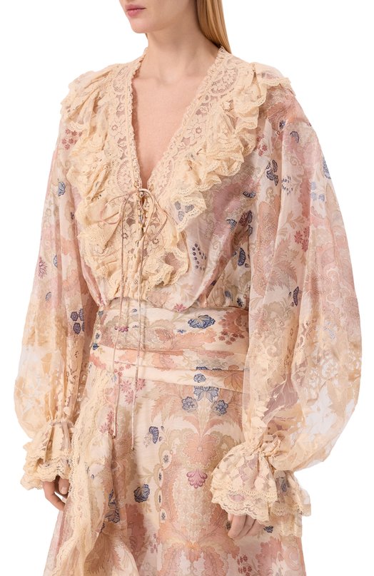 Блузка изо льна и шелка Zimmermann 7117TC261 Кремовый  7117TC261 Фото 3