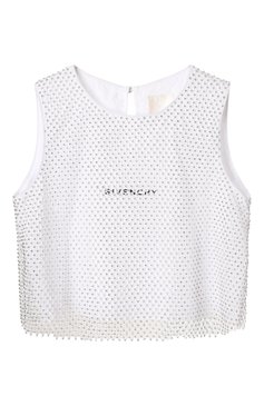 Детский топ GIVENCHY белого цвета, арт. H30840 | Фото 1 (Материал сплава: Проставлено; Драгоценные камни: Проставлено; Материал подклада: Хлопок; Рукава: Без рукавов; Девочки Кросс-КТ: топ-одежда; Материал внешний: Синтетический материал; Ростовка одежда: 9 лет | 134 см, 12 лет | 152 см, 13 - 15 лет | 158 см, 7 лет | 122 см)