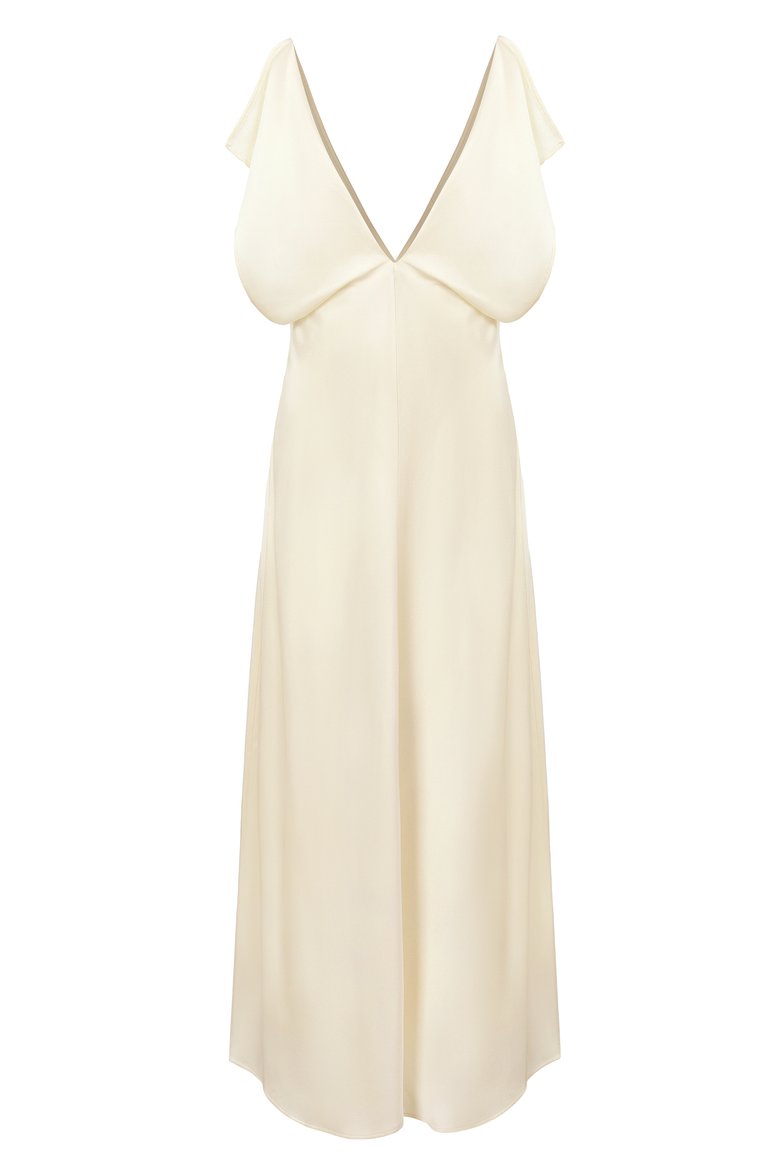 Женское атласное платье JIL SANDER кремового цвета, арт. J02CT0469-J76018 | Фото 1 (Длина Ж (юбки, платья, шорты): Миди; Материал внешний: Синтетический материал; Случай: Повседневный; Женское Кросс-КТ: Платье-одежда; Стили: Минимализм; Автоматизация состава: Проставлено; Автоматизация ТО: Проставлено; Рукава: На бретелях)
