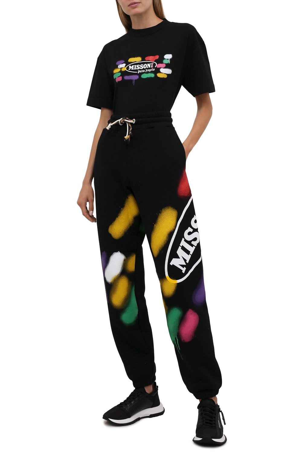 Хлопковые джоггеры palm angels x missoni PALM ANGELS черного цвета по цене 59950 руб., арт. PWCH006F21FLE0021001, фото 2 Хлопковые джоггеры palm angels x missoni PALM ANGELS, арт. PWCH006F21FLE0021001, фото 2