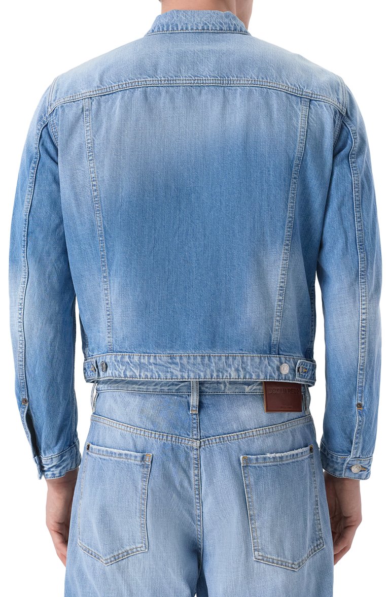Мужская джинсовая куртка DSQUARED2 синего цвета, арт. S71AN0607/S30309 | Фото 4 (Длина (верхняя одежда): Короткие; Материал внешний: Хлопок, Деним; Рукава: Длинные; Кросс-КТ: Деним, Легкие; Стили: Кэжуэл)