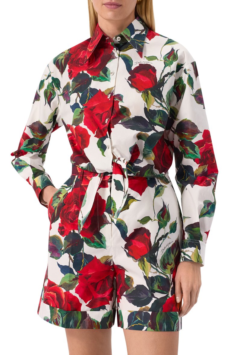 Женская хлопковая рубашка DOLCE & GABBANA разноцветного цвета, арт. F5S65T/HS5S2 | Фото 3 (Рукава: Длинные; Длина (для топов): Удлиненные; Принт: С принтом; Стили: Кэжуэл; Женское Кросс-КТ: Рубашка-одежда; Материал внешний: Хлопок; Кросс-КТ: костюм; Автоматизация ТО: Проставлено; Размерность: Идёт в размер; Автоматизация состава: Проставлено)