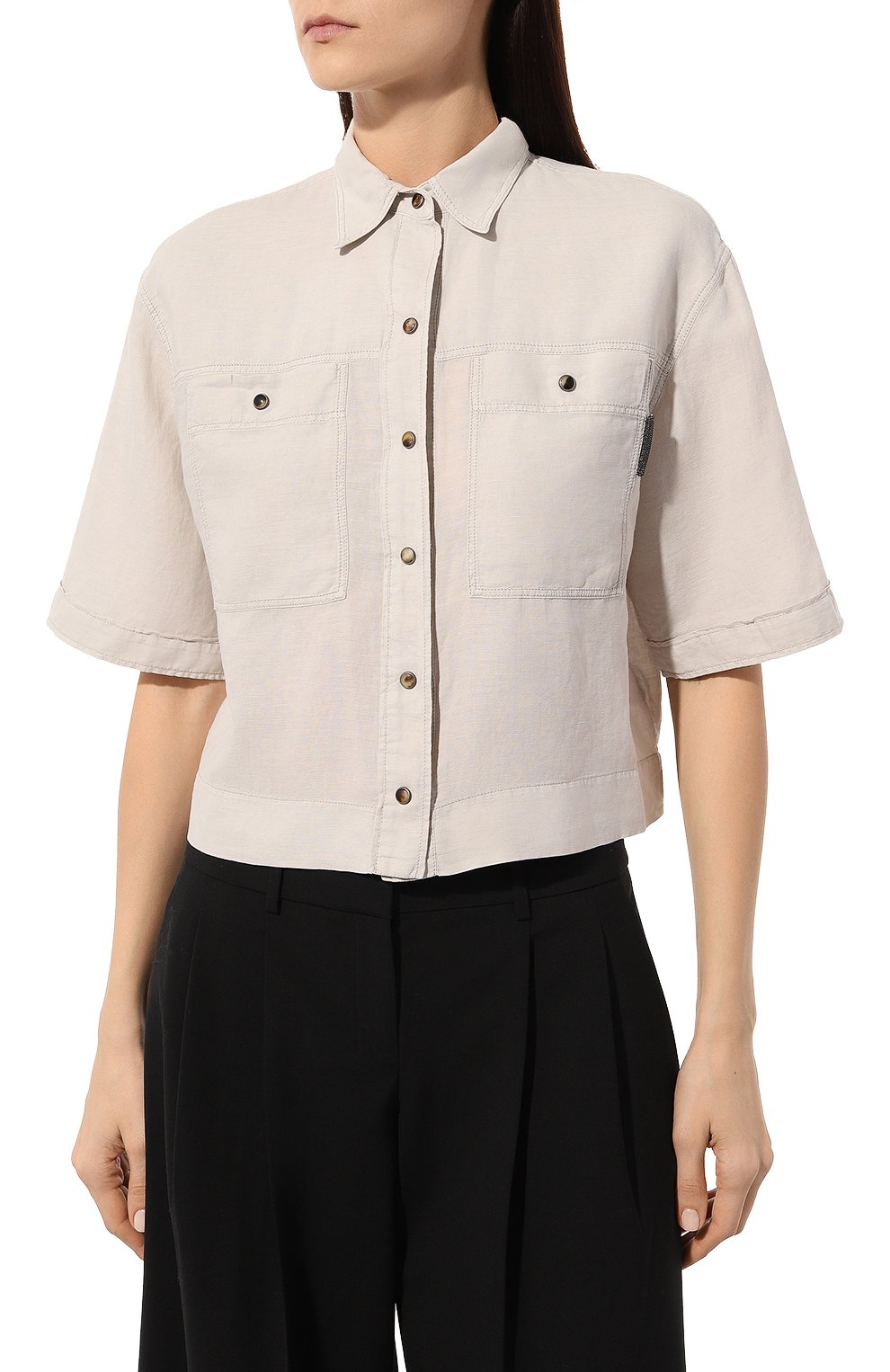 Рубашка изо льна и хлопка BRUNELLO CUCINELLI, арт. MD698B1304, фото 3