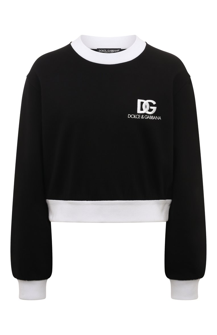 Женский хлопковый свитшот DOLCE & GABBANA черного цвета, арт. F9R51Z/GDB6G | Фото 1 (Материал внешний: Хлопок; Длина (для топов): Стандартные; Рукава: Длинные; Женское Кросс-КТ: Свитшот-одежда; Стили: Кэжуэл, Спорт-шик; Автоматизация состава: Проставлено; Автоматизация ТО: Проставлено)
