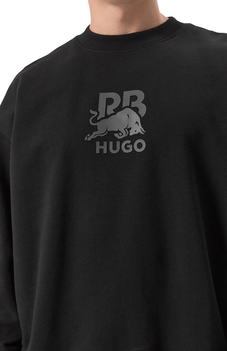 Мужской хлопковый свитшот hugo x rb HUGO черного цвета, арт. 50542806 | Фото 5 (Материал внешний: Хлопок; Рукава: Длинные; Длина (для топов): Стандартные; Стили: Кэжуэл; Мужское Кросс-КТ: свитшот-одежда; Принт: Без принта)