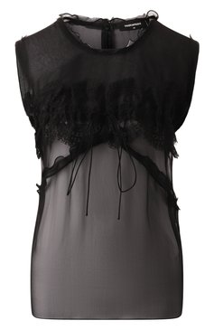 Женский шелковый топ DSQUARED2 черного цвета, арт. S72NC1165/S53639 | Фото 1 (Длина (для топов): Стандартные; Материал внешний: Шелк; Материал сплава: Проставлено; Драгоценные камни: Проставлено; Стили: Минимализм; Рукава: Без рукавов)