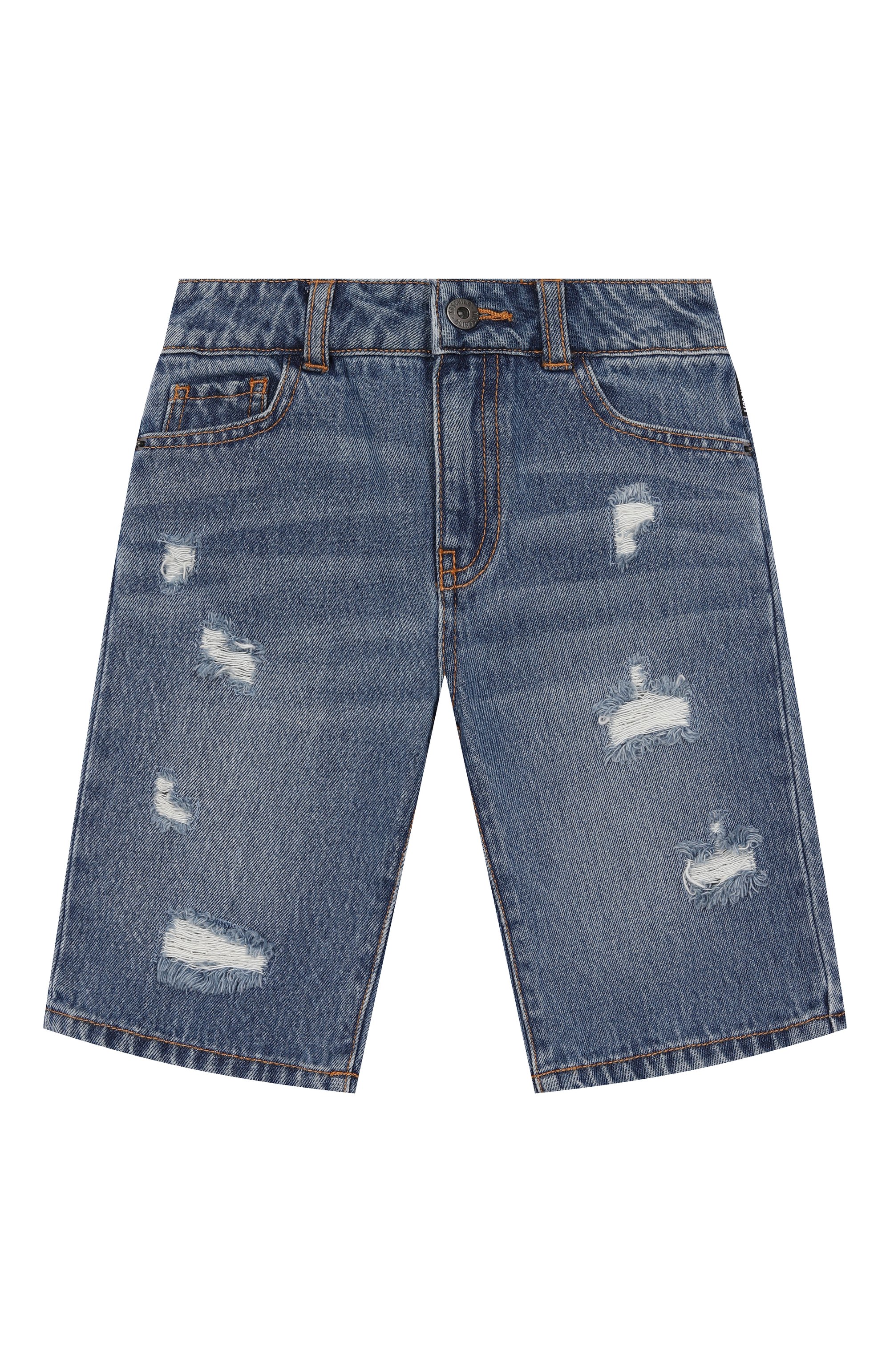 Джинсовые шорты MOSCHINO синего цвета по цене 15800 руб., арт. HUQ026/L0E35/4-8, фото 1 Джинсовые шорты MOSCHINO, арт. HUQ026/L0E35/4-8, фото 1