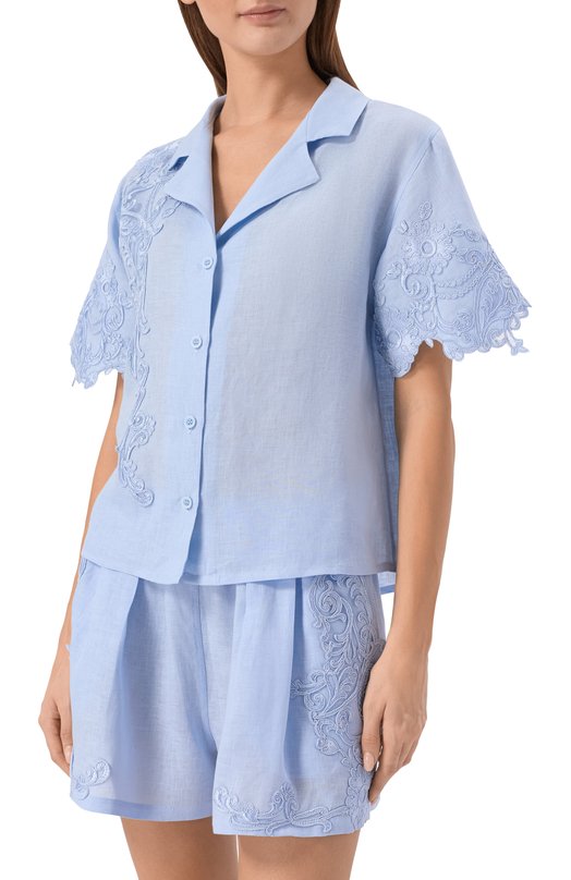 Рубашка изо льна и вискозы Maurizio W07220781 Голубой  W07220781 Фото 3