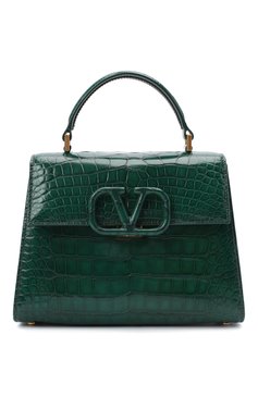 Женская сумка vsling из кожи аллигатора VALENTINO зеленого цвета, арт. TW2B0F53/XDE/AMIS | Фото 1 (Сумки-технические: Сумки через плечо, Сумки top-handle; Материал: Экзотическая кожа; Материал сплава: Проставлено; Ремень/цепочка: На ремешке; Драгоценные камни: Проставлено; Размер: small)