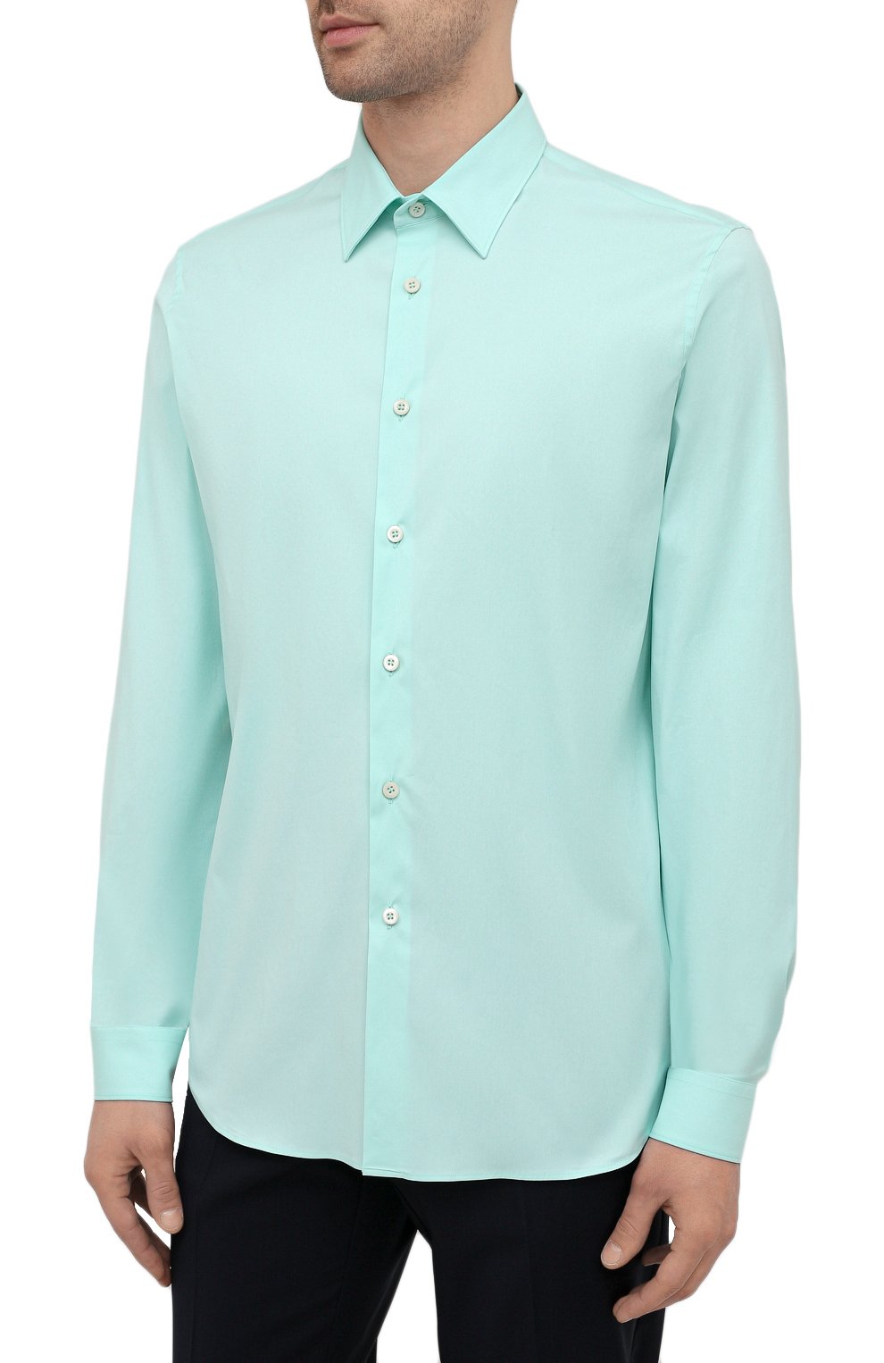 Хлопковая рубашка PRADA зеленого цвета по цене 65000 руб., арт. UCN122-F62-F064W-172, фото 3 Хлопковая рубашка PRADA, арт. UCN122-F62-F064W-172, фото 3