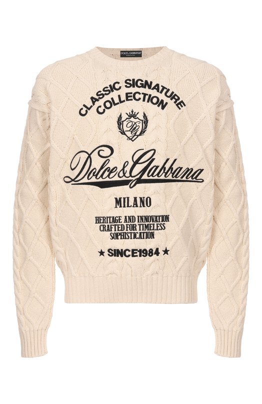 Хлопковый свитер Dolce & Gabbana GXX37Z/JGMFL Бежевый GXX37Z/JGMFL