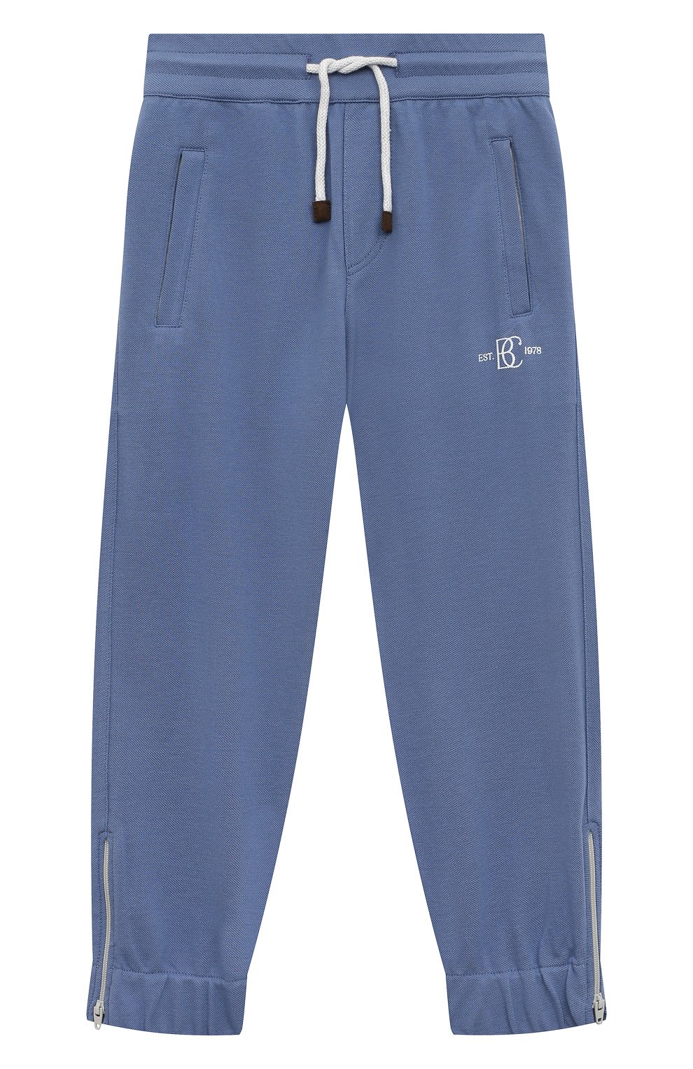 Хлопковые джоггеры BRUNELLO CUCINELLI синего цвета по цене 33550 руб., арт. B0T63E334A, фото 1 Хлопковые джоггеры BRUNELLO CUCINELLI, арт. B0T63E334A, фото 1