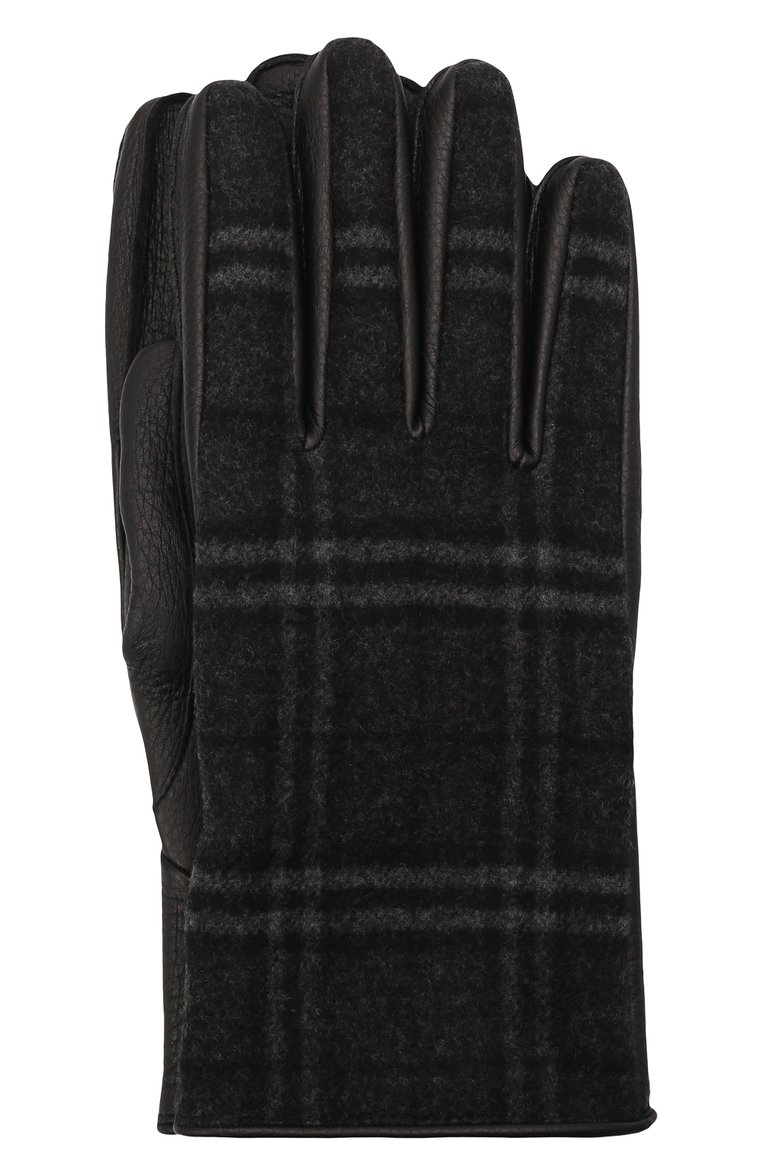 Мужские комбинированные перчатки BURBERRY темно-серого цвета, арт. 8046079 | Фото 1 (Материал: Текстиль, Шерсть; Материал сплава: Проставлено; Нос: Не проставлено; Мужское Кросс-КТ: Кожа и замша)