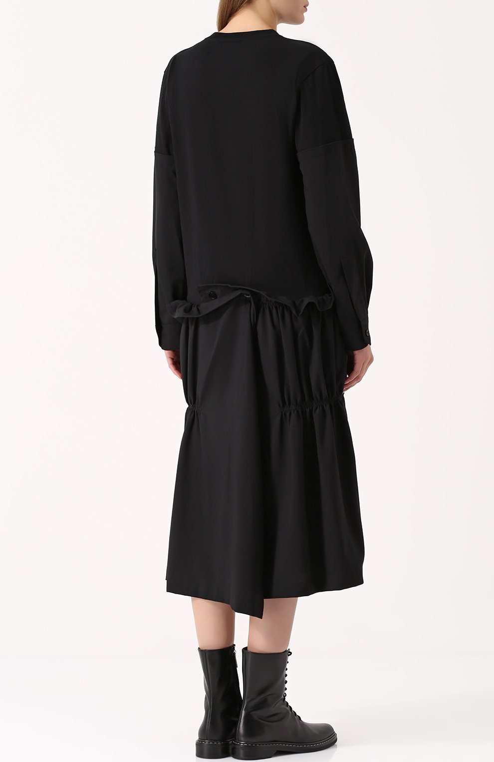 Платье-миди с длинным рукавом и драпировкой YOHJI YAMAMOTO, арт. FK-D17-909, фото 4