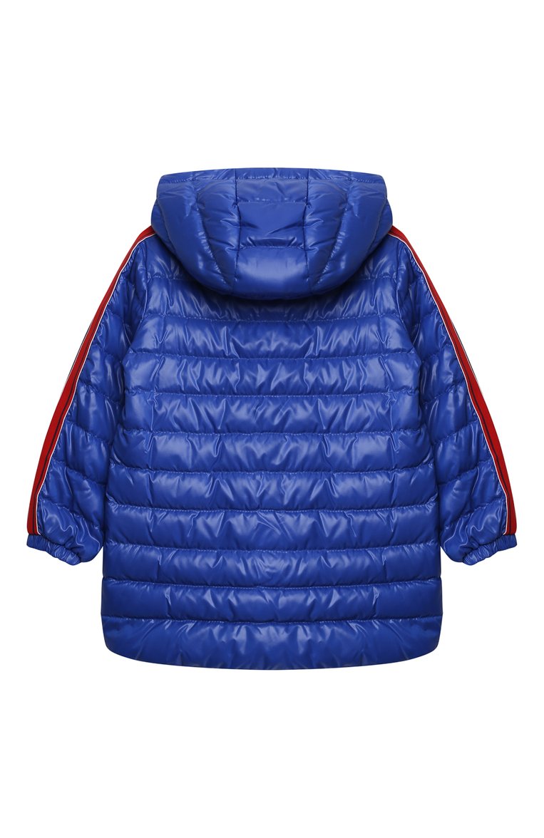 Детского пуховая куртка MONCLER синего цвета, арт. H1-951-1C000-01-68950 | Фото 2 (Материал внешний: Синтетический материал; Кросс-КТ НВ: Куртки; Материал сплава: Проставлено; Нос: Не проставлено; Материал утеплителя: Пух и перо; Материал подклада: Хлопок)