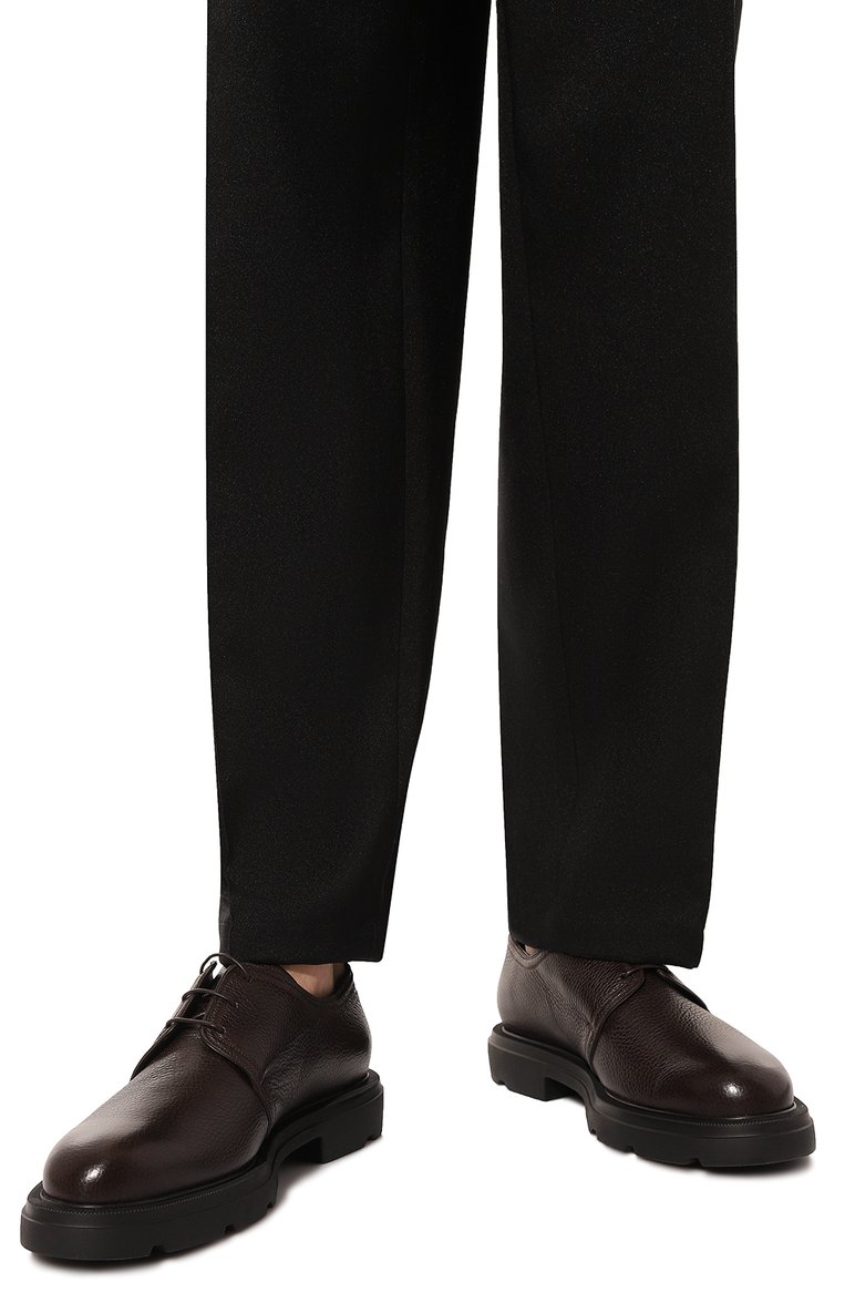 Мужские кожаные дерби BALLY темно-коричневого цвета, арт. MSF09K/CE005 | Фото 3 (Материал внутренний: Натуральная кожа; Материал сплава: Проставлено; Нос: Не проставлено; Стили: Классический)