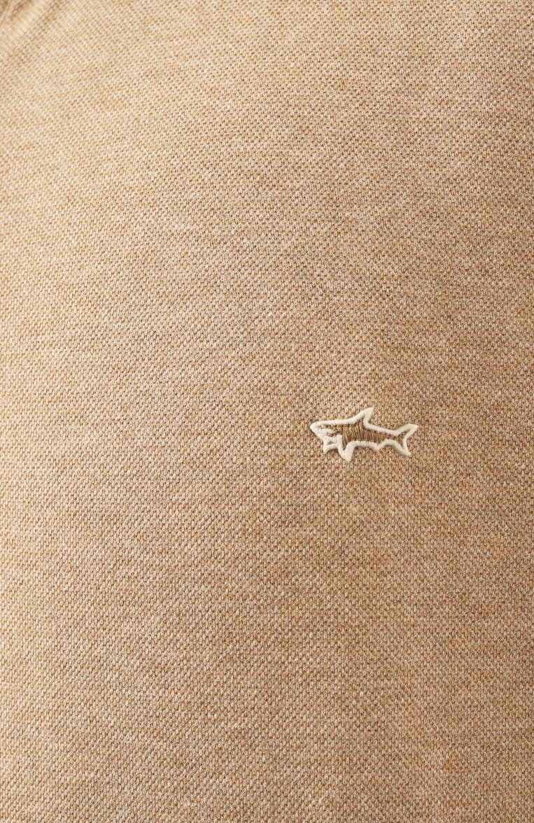 Мужское хлопковое поло PAUL&SHARK бежевого цвета, арт. 25411205/3XL | Фото 6 (Длина (для топов): Удлиненные; Рукава: Короткие; Застежка: Пуговицы; Принт: Без принта; Стили: Кэжуэл; Материал внешний: Хлопок; Кросс-КТ: Джерси; Мужское Кросс-КТ: Футболка-одежда)