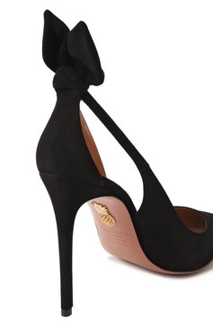 Женские замшевые туфли bow tie 105 AQUAZZURA черного цвета, арт. DENHIGP0-SUE-F00 | Фото 7 (Подошва: Плоская; Материал внешний: Натуральная кожа, Замша; Материал внутренний: Натуральная кожа; Каблук высота: Высокий; Материал сплава: Проставлено; Драгоценные камни: Проставлено; Каблук тип: Шпилька)