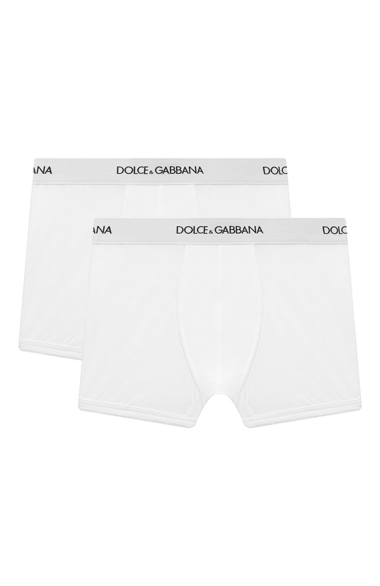 Детские комплект из двух боксеров DOLCE & GABBANA белого цвета, арт. L4J701/0N00G | Фото 1 (Материал внешний: Хлопок; Рукава: Короткие; Драгоценные камни: Проставлено; Материал сплава: Проставлено; Ростовка одежда: 4 года | 104 см, 12 лет | 152 см, 3 года | 98 см, 13 - 15 лет | 158 см, 6 лет | 116 см, 10 - 11 лет | 140 - 146см, 5 лет | 110 см, 2 года | 92 см, 8 лет | 128 см)