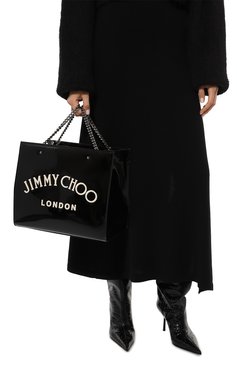 Женская сумка-тоут avenue JIMMY CHOO черного цвета, арт. AVENUE T0TE BAG/BQI | Фото 2 (Материал: Текстиль; Материал сплава: Проставлено; Размер: medium; Драгоценные камни: Проставлено)