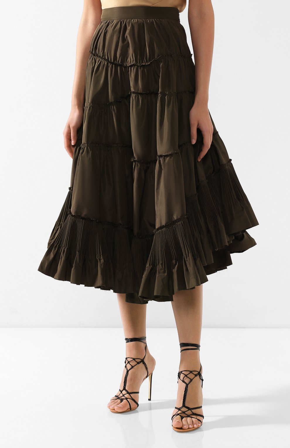 Шелковая юбка BOTTEGA VENETA хаки цвета по цене 299000 руб., арт. 544911/VEVW0, фото 3 Шелковая юбка BOTTEGA VENETA, арт. 544911/VEVW0, фото 3