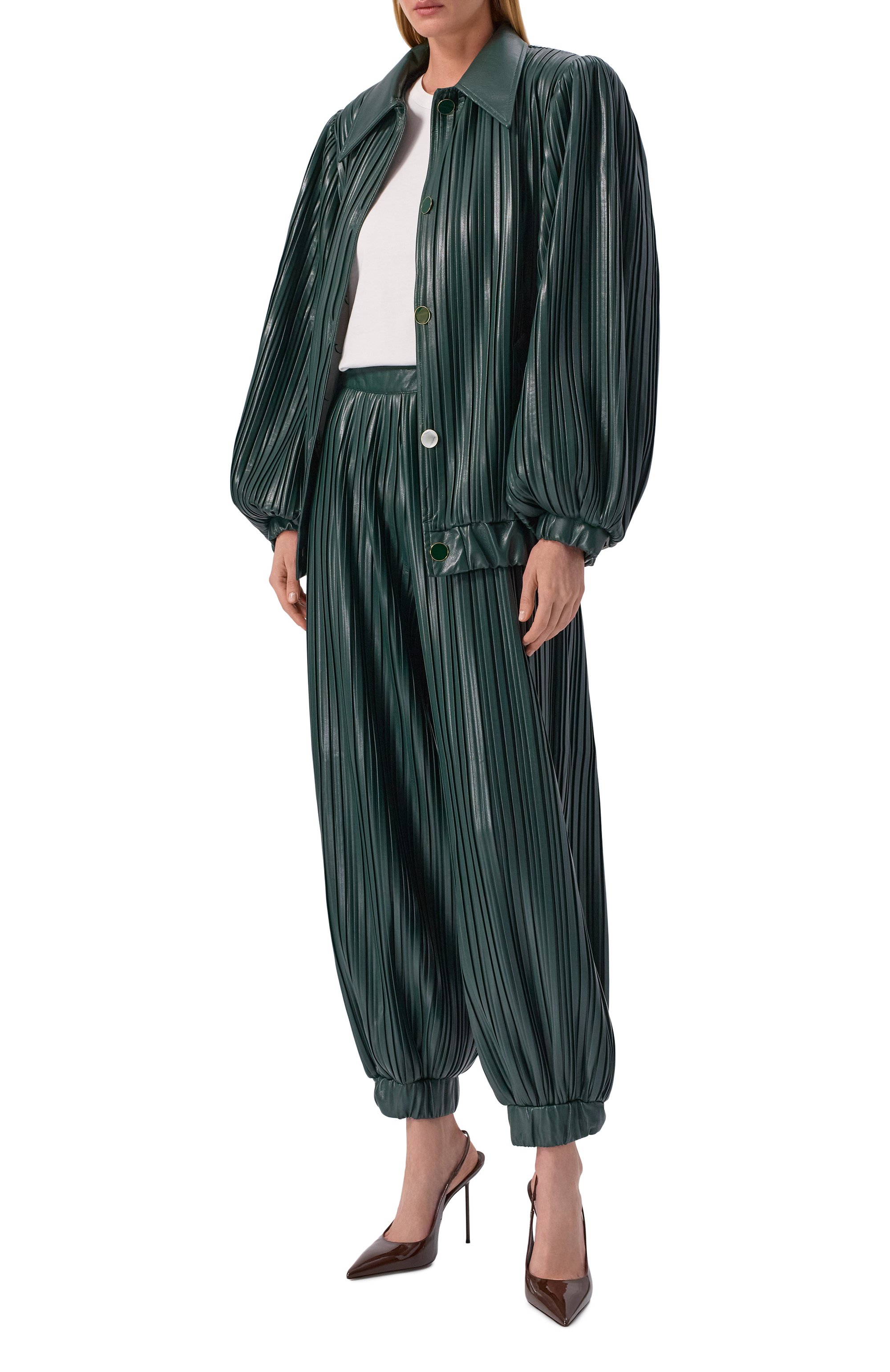 Джоггеры из экокожи ROWEN ROSE зеленого цвета по цене 126000 руб., арт. PNT_RR469, фото 2 Джоггеры из экокожи ROWEN ROSE, арт. PNT_RR469, фото 2