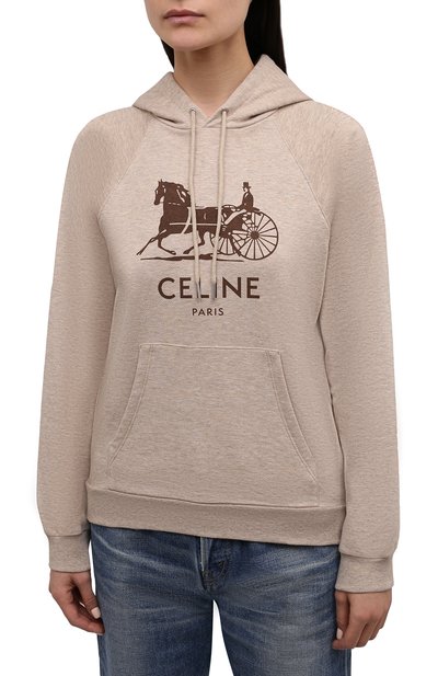 Худи из хлопка и кашемира CELINE светло-бежевого цвета по цене 98950 руб., арт. 2Y428450I, фото 3 Худи из хлопка и кашемира CELINE, арт. 2Y428450I, фото 3