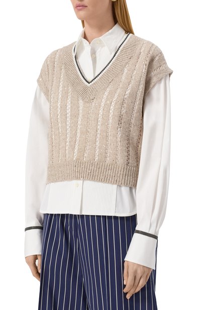 Льняной жилет BRUNELLO CUCINELLI бежевого цвета по цене 125500 руб., арт. MC0559412, фото 3 Льняной жилет BRUNELLO CUCINELLI, арт. MC0559412, фото 3