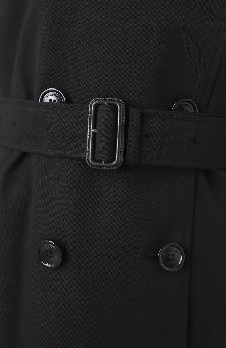 Женский тренч BURBERRY черного цвета, арт. 8079402 | Фото 6 (Рукава: Длинные; Длина (верхняя одежда): До середины бедра; Материал подклада: Хлопок; Кросс-КТ: Куртка; Стили: Классический; Материал внешний: Лен)