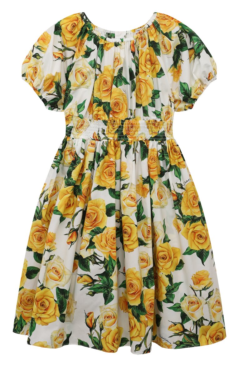 Детское хлопковое платье DOLCE & GABBANA разноцветного цвета, арт. L53DU1/HS5QR | Фото 1 (Материал внешний: Хлопок; Рукава: Короткие; Девочки Кросс-КТ: Платье-одежда; Случай: Повседневный; Ростовка одежда: 4 года | 104 см, 6 лет | 116 см, 8 лет | 128 см, 10 - 11 лет | 140 - 146см, 12 лет | 152 см, 13 - 15 лет | 158 см, 2 года | 92 см, 3 года | 98 см, 5 лет | 110 см)