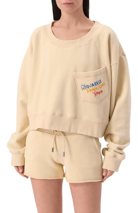 Хлопковый свитшот Dsquared2 S73GU0104/S25140 Кремовый  S73GU0104/S25140 Фото 3