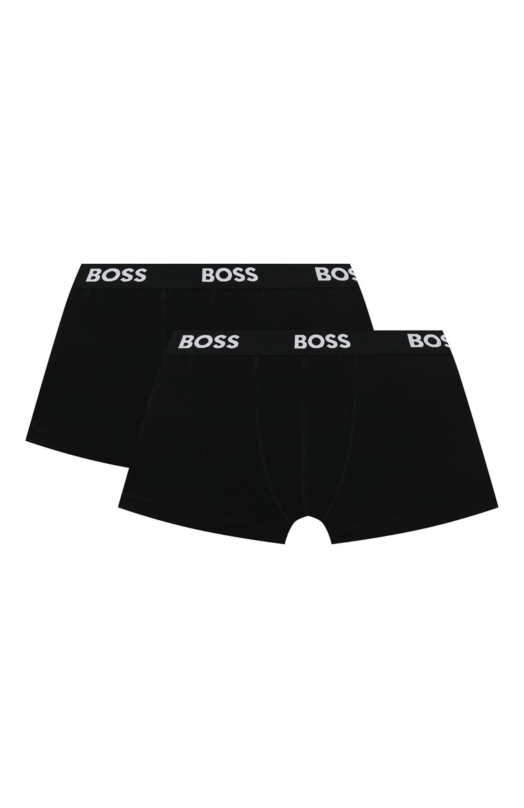 Детские комплект из двух боксеров BOSS черного цвета, арт. J20422/6A-12A | �Фото 1 (Драгоценные камни: Проставлено; Рукава: Короткие; Материал внешний: Хлопок; Материал сплава: Проставлено; Ростовка одежда: 5 лет | 110 см, 8 лет | 128 см, 9 лет | 134 см, 12 лет | 152 см)