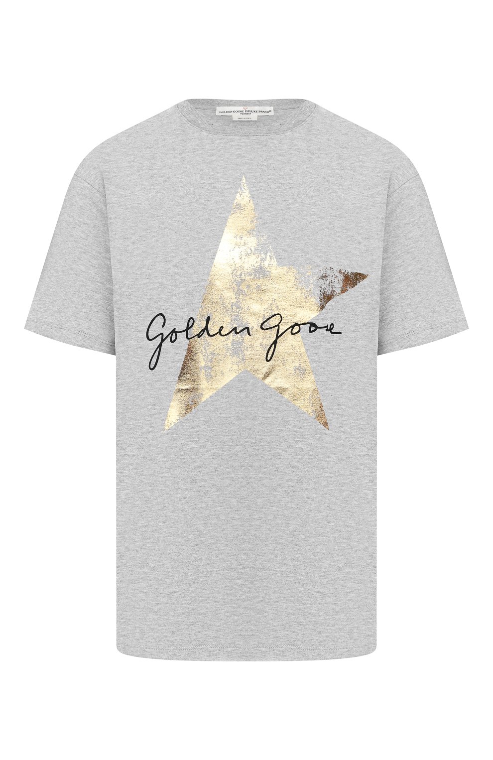 Хлопковая футболка GOLDEN GOOSE DELUXE BRAND серого цвета по цене 10500 руб., арт. G35WP024.L3, фото 1 Хлопковая футболка GOLDEN GOOSE DELUXE BRAND, арт. G35WP024.L3, фото 1